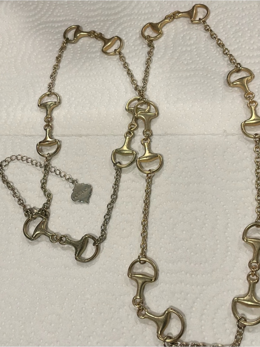 Gold-Tone Horsebit Link Necklace Vintage Hornash - Picture 4 of 7